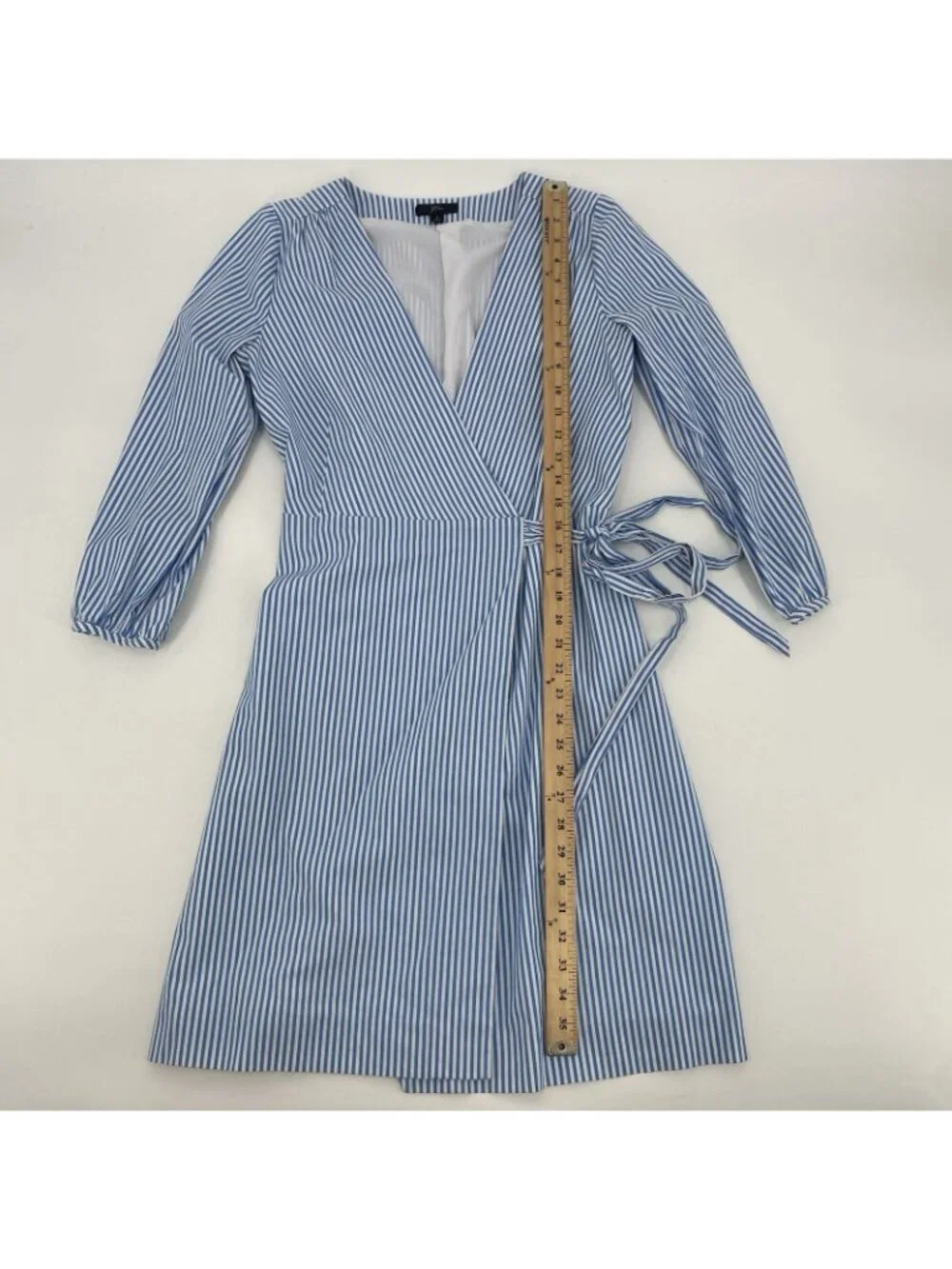 J. Crew Wrap Dress Women’s Size 4 Striped Cotton Poplin Blue White Lined